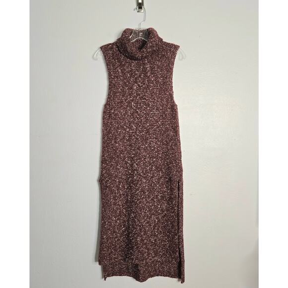 Anthropologie Wool Blend Knit Maxi Turtleneck Tank Sweater Tunic Size S Burgundy - Picture 1 of 13